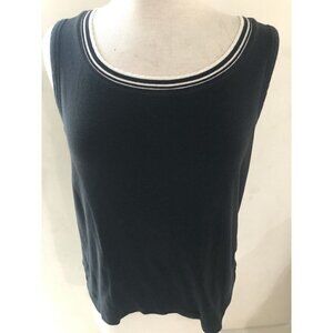 Ladies  Tank Top Knit Size Large Scallop Neck Black Cotton